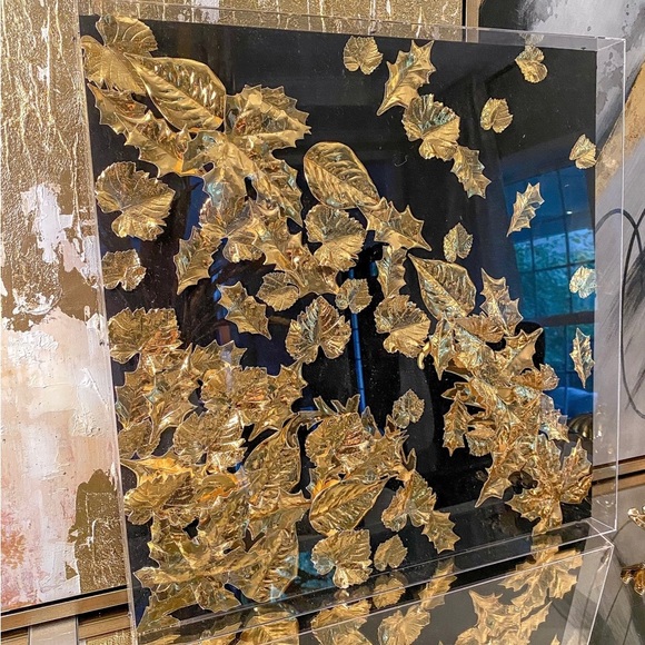 Wall Decor Black And Metallic Gold Leaf Shadow Box Wall Art Poshmark